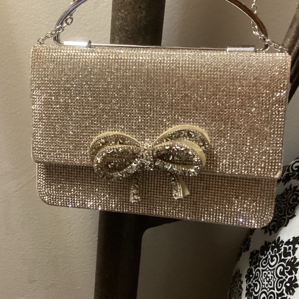 ANTONIO MELANI Sparkling Silver Clutch with Bow Detail